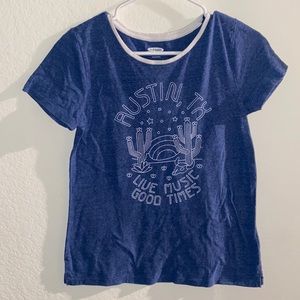 Old navy Austin, texas t-shirt comfy cotton blend blue shirt white scoop neck